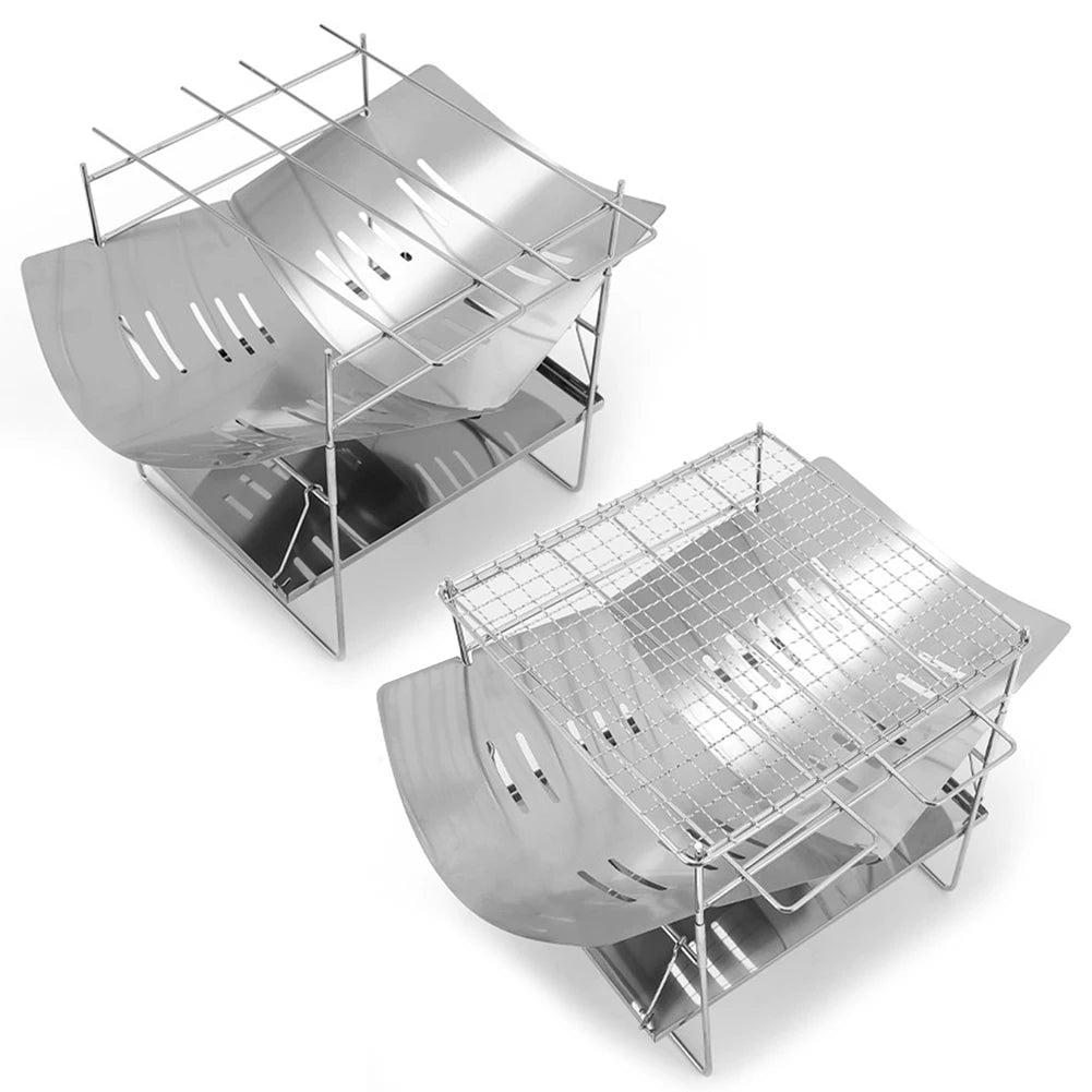 Camping BBQ Grill Portable Camping Fire Grill Folding Camping Firepit Stainless Steel Outdoor Wood Burner for Camping Picnic