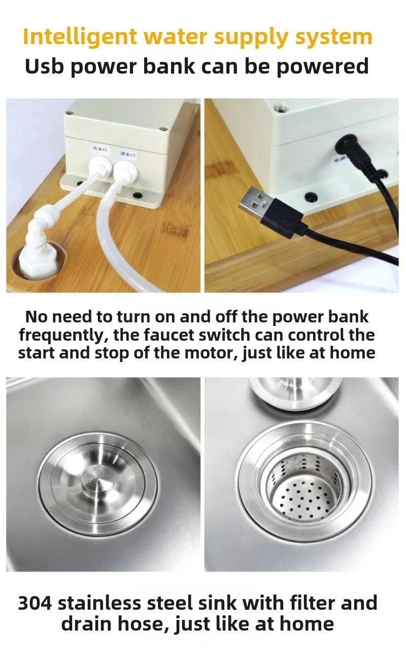 Outdoor IGT Camping Table, Kitchen, Zebra Unit, Sink Module Combination, Faucet, Vegetable Washbasin