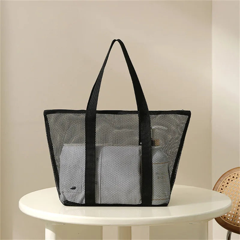 Portable Mesh Shower Caddy Tote Beach Bag Travel Storage Wash Bag Swimming Bath Bag Suitable for Outdoor Camping Quick Dry Tote