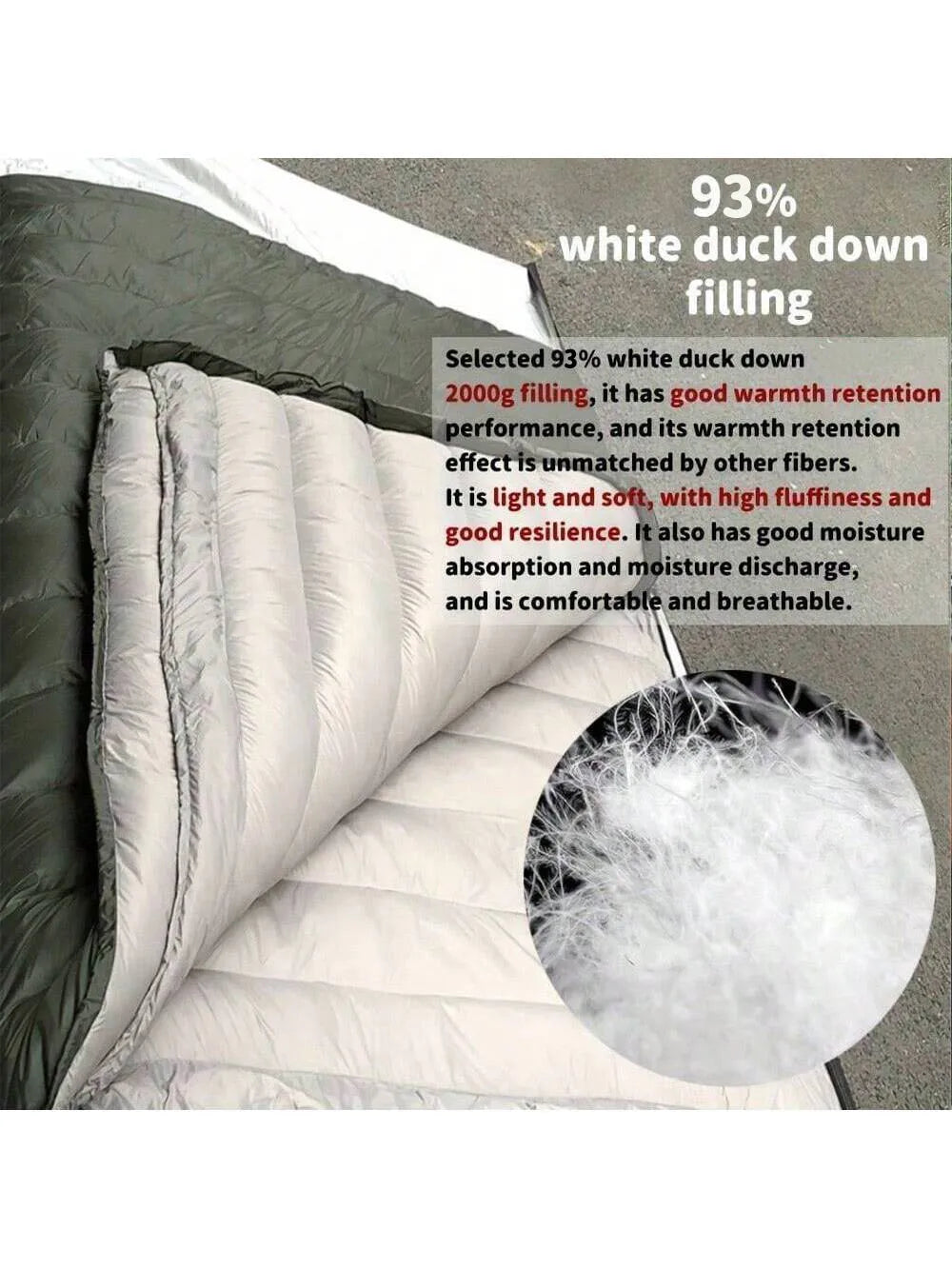 Outdoor camping, mummy style, double sleeping bag, 93% duck down 2000g filling, thickened, cold-proof and warm, adult sleeping b