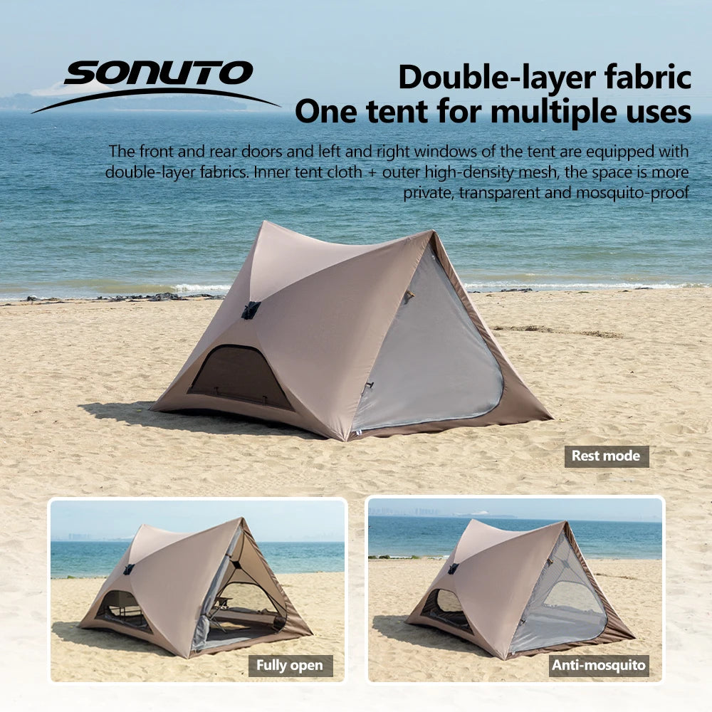 2-4 Person Camping Tent Quick Setup, Waterproof Windproof Sun Protection, Lightweight Portable for Beach Hiking, 210D Oxford