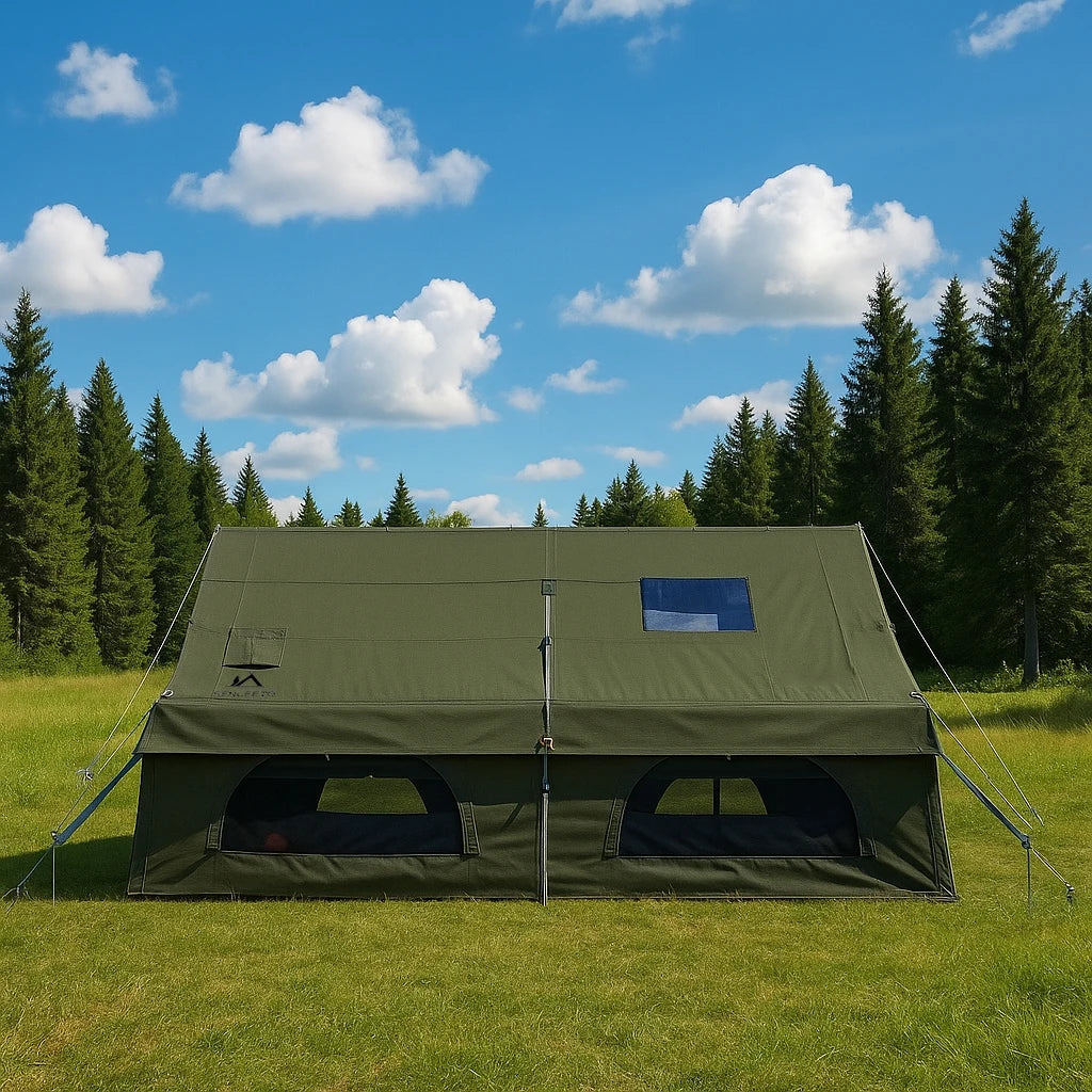 8-10 Person Green Inflatable Glamping Tent with Tarp,4 Season Outdoor Air Tent with Fireproof Mat for Camping