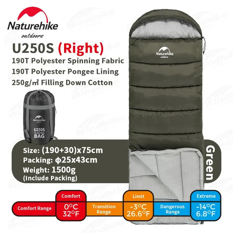 Naturehike Sleeping Bag Ultralight Winter Envelope Spliceable Sleeping Bag for Outdoor Camping Adult Waterproof Cotton Quilt