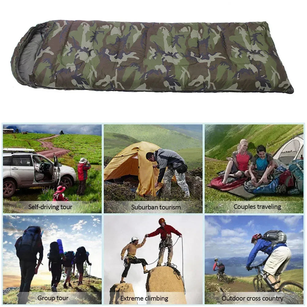 Down sleeping bag Camping Camouflage Sleeping Bag Outdoor Leisure Cotton Envelope Style Sleeping Bag With Hood Waterproof