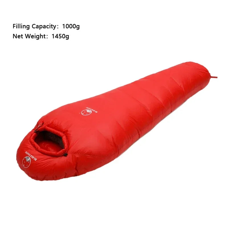 Black Snow Outdoor Camping Sleeping Bag Very Warm Down Filled Adult Mummy Style Sleep Bag 4 Seasons Camping Travel Sleeping  Bag