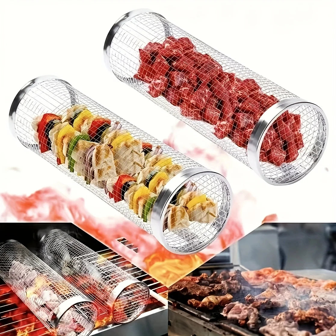 BBQ Cooking Grill Outdoor Portable BBQ Grate Cylinder Grilling Baskets for Outdoor Camping Picnic Cookware BBQ Tools