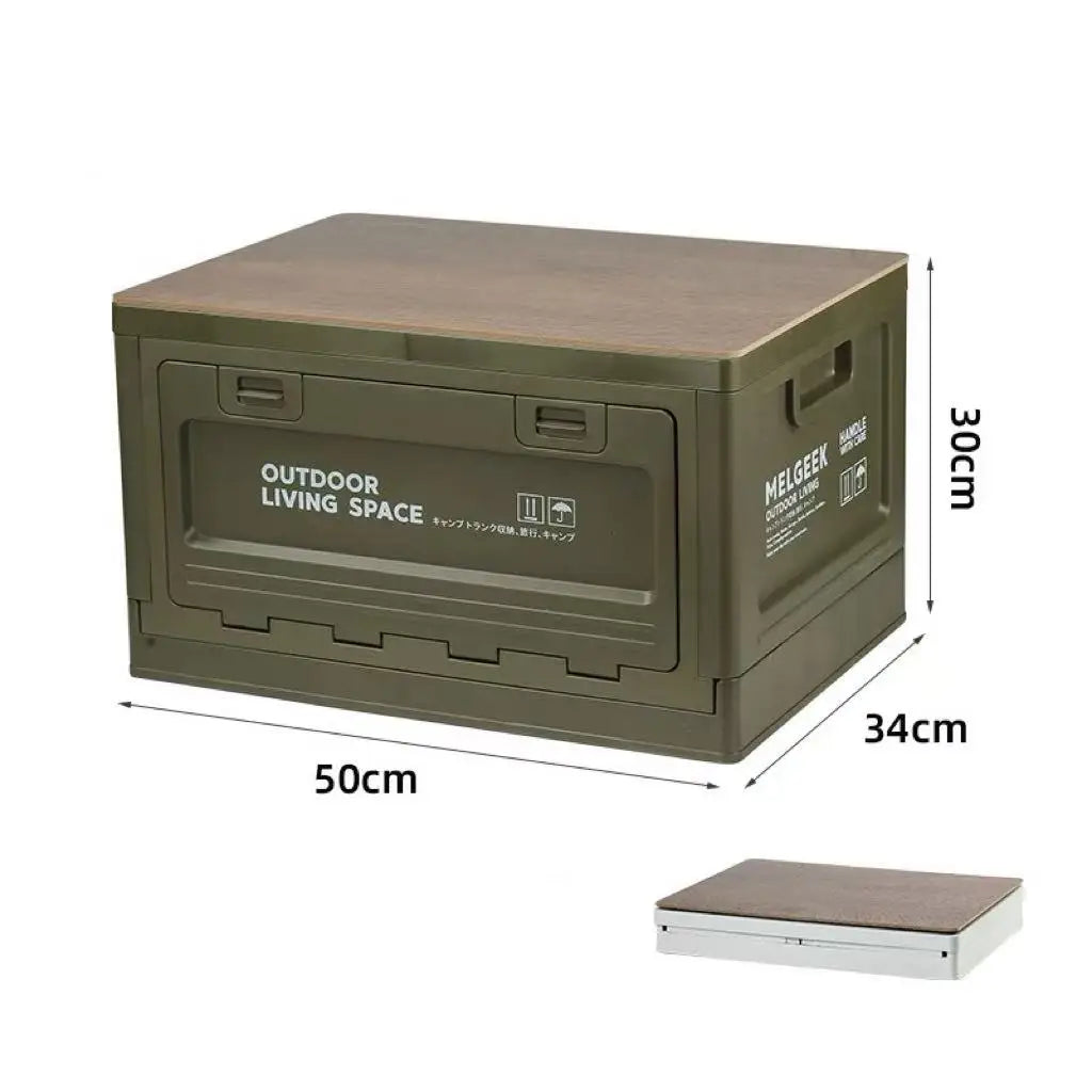 Storage Box, Outdoor Camping Foldable Storage Box with Wooden Lid Plastic Box