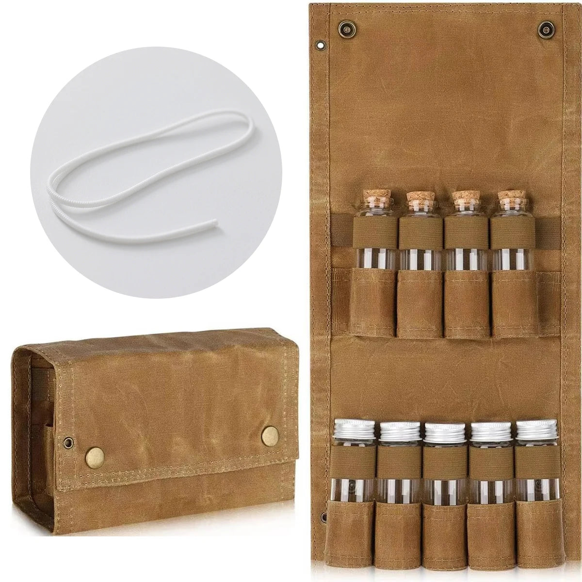 Outdoor Portable Canvas Spice Kit Organizer Waterproof Camping Accessories for Hiking Picnic BBQ with 6 Spice Containers