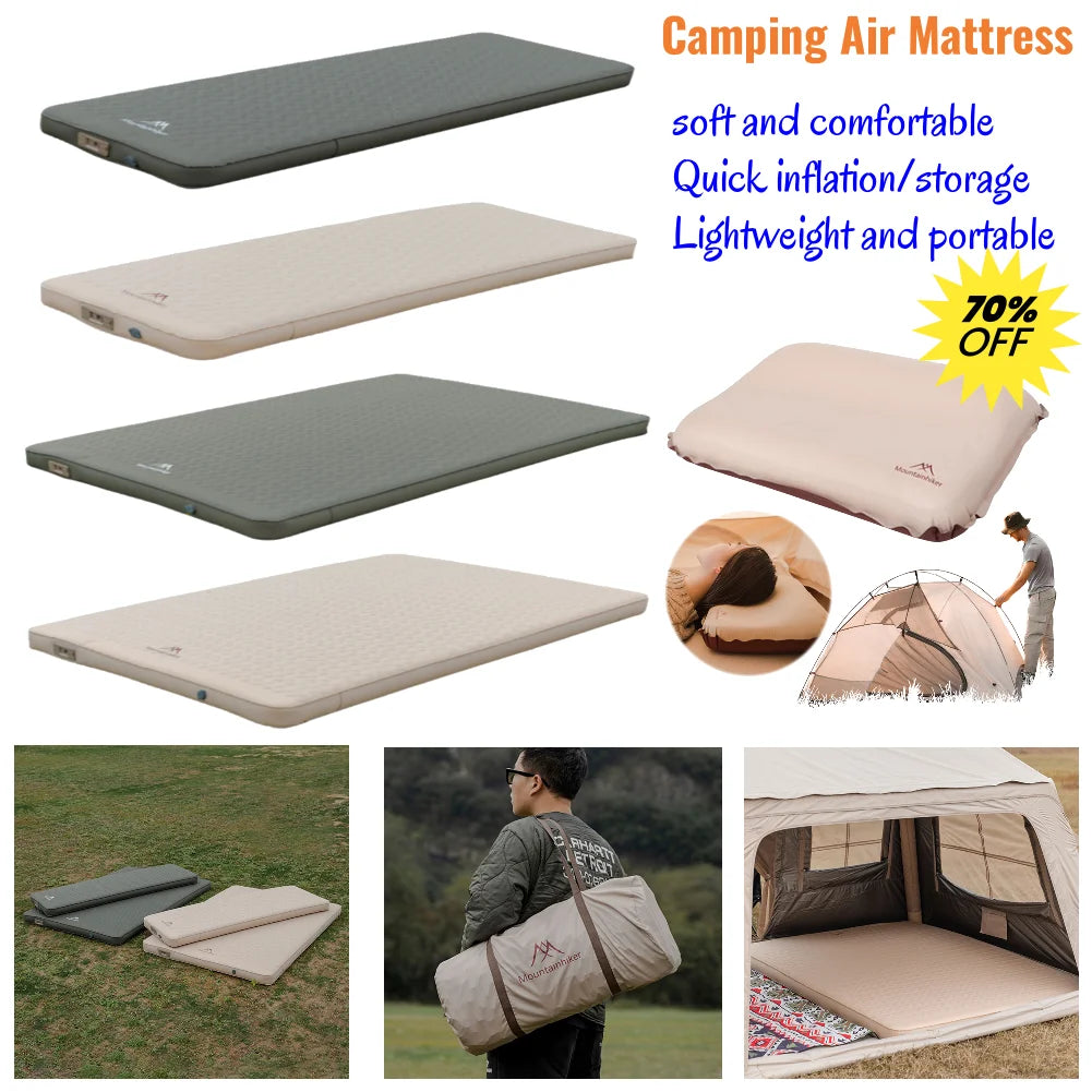 Single/Double Air Mattress Outdoor Camping High Rebound Sponge TPU Automatic Inflatable Cushion Bed for Hiking Backpacking