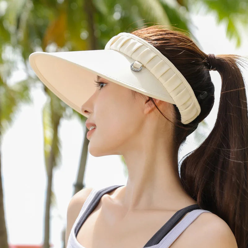 UV Protection Women's Wide Brim Sun Visor Cap 2025 New, Full Face Coverage Summer Open Top Hat for Outdoor