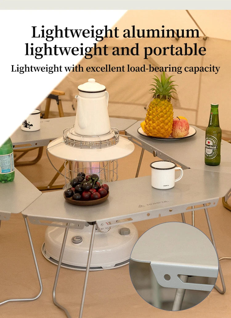 HOMFULOutdoor Stainless Steel Barbecue Campfire Table Camping Multifunctional Portable Foldable Splicing Combination Round Table