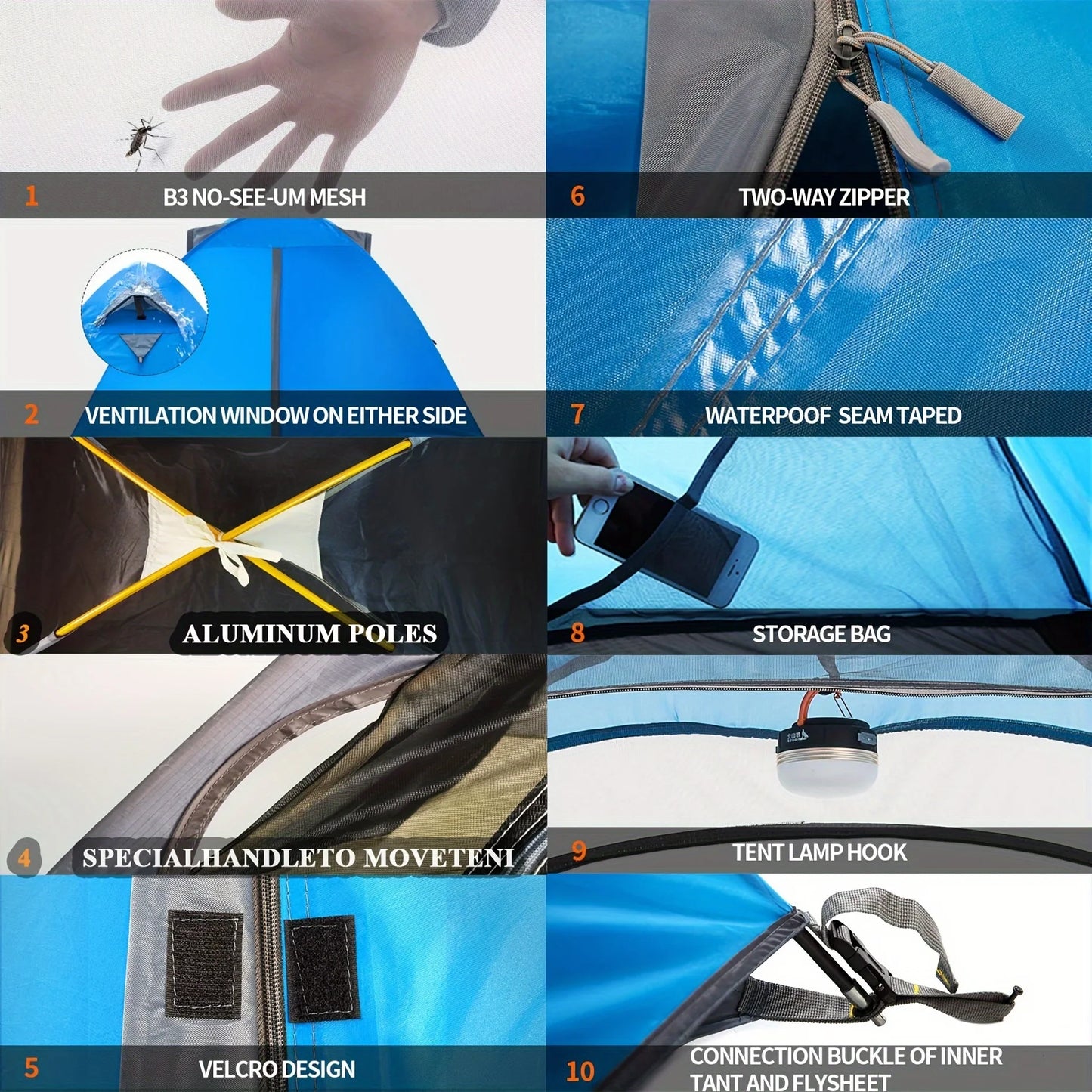 Pop Up Camping Tent, Easy to Build-Lightweight Portable Outdoor Backpacking Tent for Hiking, Carpa, Beach & Family Camping