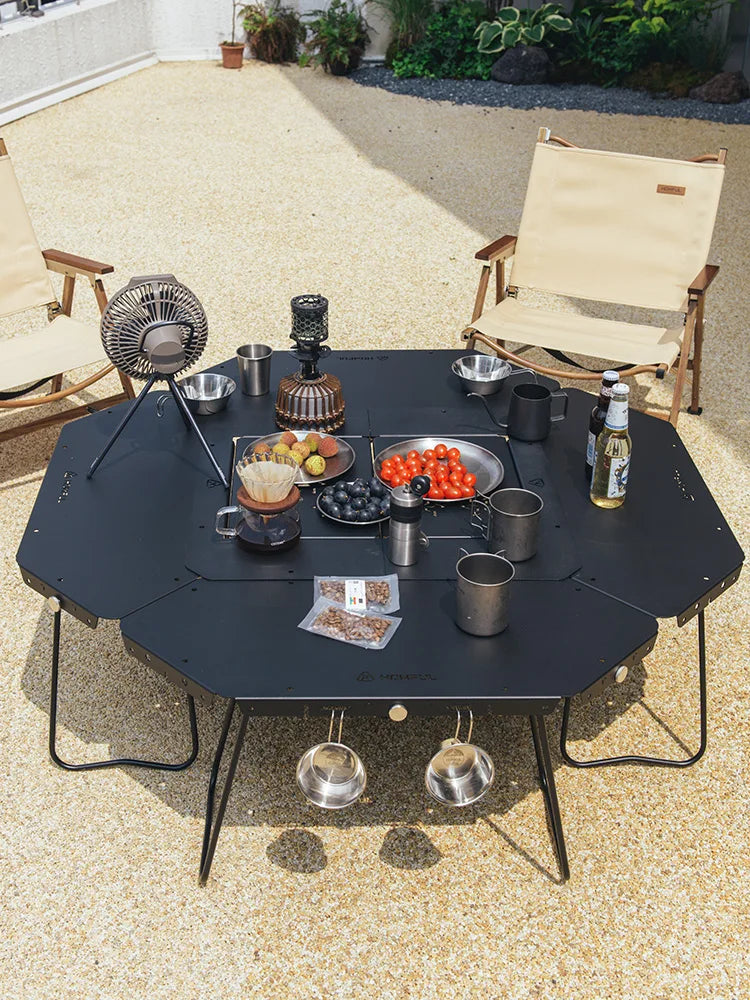HOMFULOutdoor Stainless Steel Barbecue Campfire Table Camping Multifunctional Portable Foldable Splicing Combination Round Table