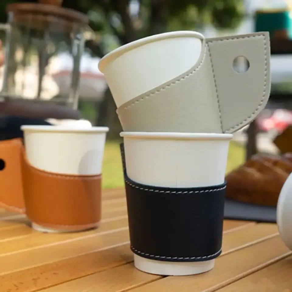 Camping Leather Cup Set Camping Coffee Cup Anti scalding Cup Set Camping Gathering Beverages