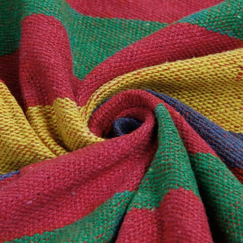 Outdoor Canvas Hammock Portable Thickened Anti-Rollover 2 Persons Striped Hammock Garden Travel Camping Hanging Swing Hammock