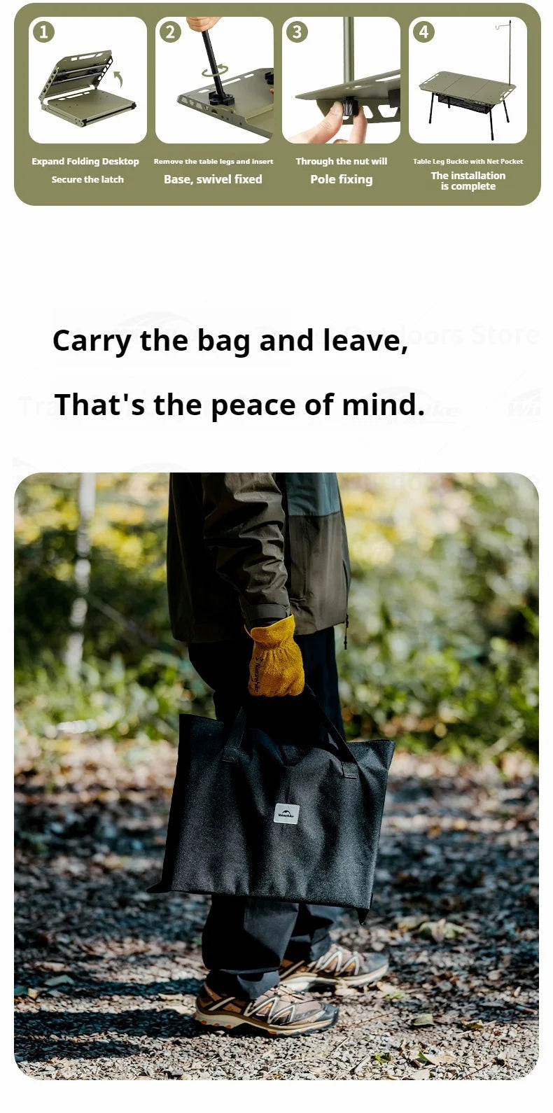 Naturehike Outdoor Igt Table Multifunctional Camping Tactical Table Adjustable Height Picnic Portable Folding Lightweight Table