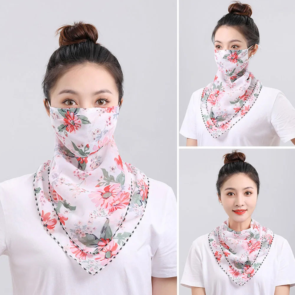 UV Protection Mask Flower Pattern Ear Hanging Sunscreen Mask UV Protection Neck Wrap Cover Bandana Scarf Women Sun Blocking Mask