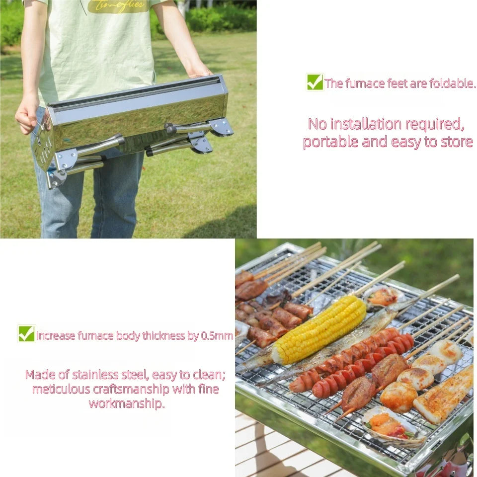 Stainless steel grill, folding home barbecue grill, portable barbecue grill, outdoor! Bring a barbecue grill to the camping part