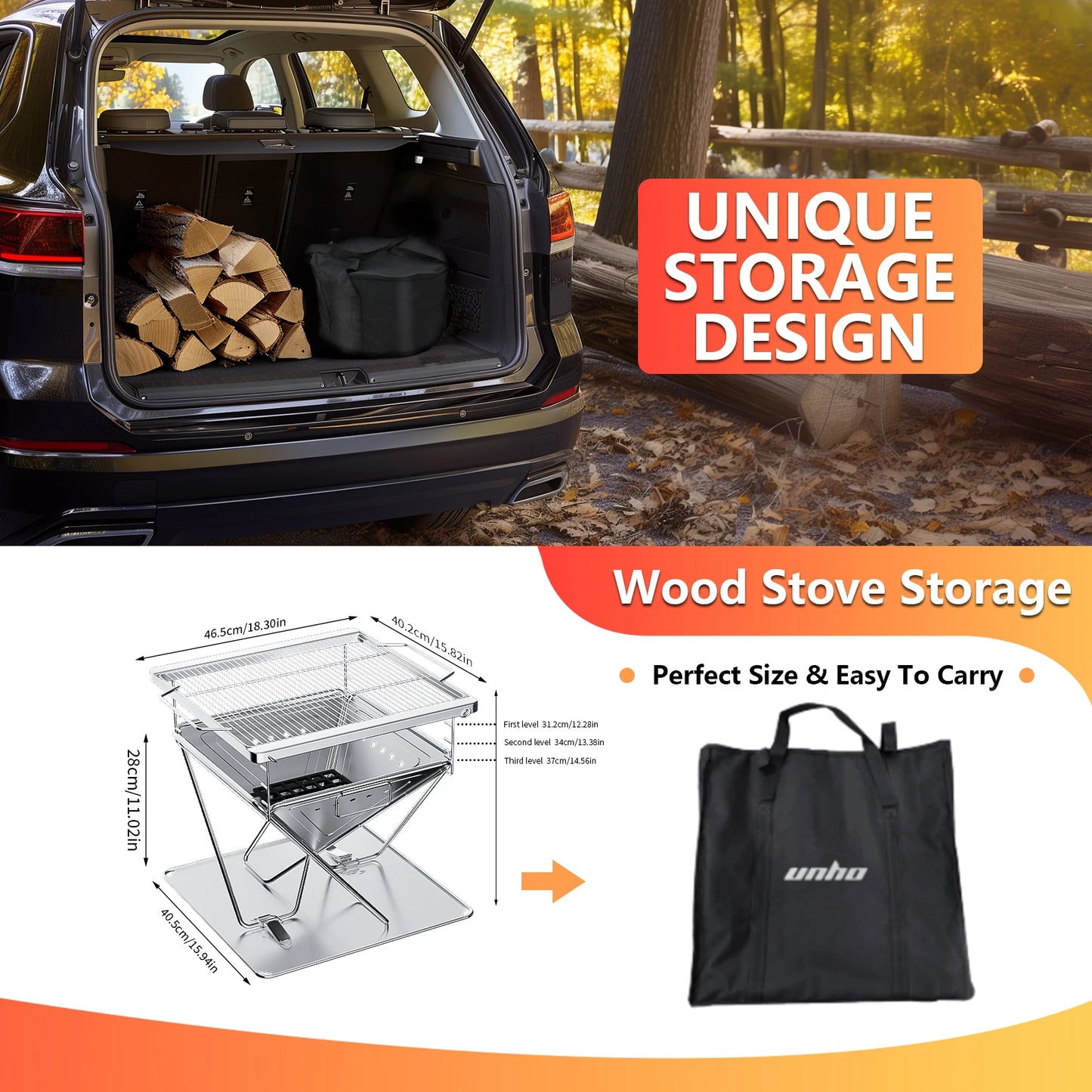 Height Adjust Camp Fire Grill Collapsible Wood Burning Barbecue Grill with Bag