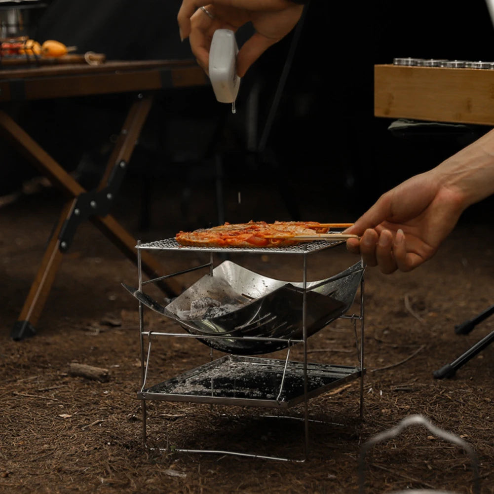 Camping BBQ Grill Portable Camping Fire Grill Folding Camping Firepit Stainless Steel Outdoor Wood Burner for Camping Picnic