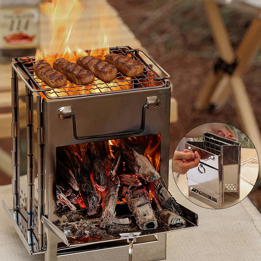 Camping Cooking Wood Stove Stainless Steel Firewood Collapsible Portable Barbecue Outdoor Bbq Cooking Equipment For Camping