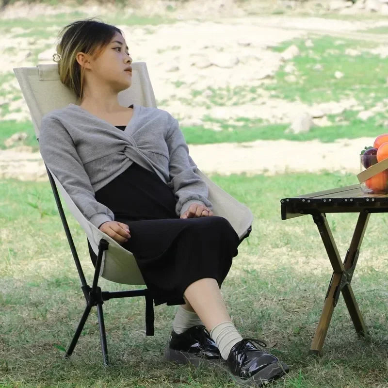 Outdoor Camping Chair Folding Moon Beach Chair Portable Leisure Travel BBQ Fishing Chairs Detachable Picnic Outdoor Furniture