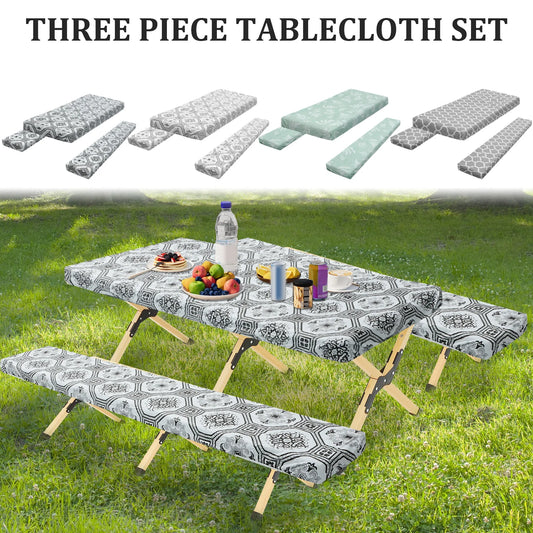 Tablecloth Bench Cover PVC Waterproof Camping Tablecloth Kit With Elastic Edge Picnic Table Cover Decoration for Outdoor Garden
