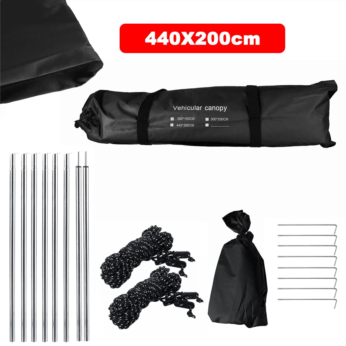 440x200cm Car Side Shelter Shade Camping Car Roof Top Tent Awning Waterproof UV Camping Tent Automobile Rooftop Rain Canopy