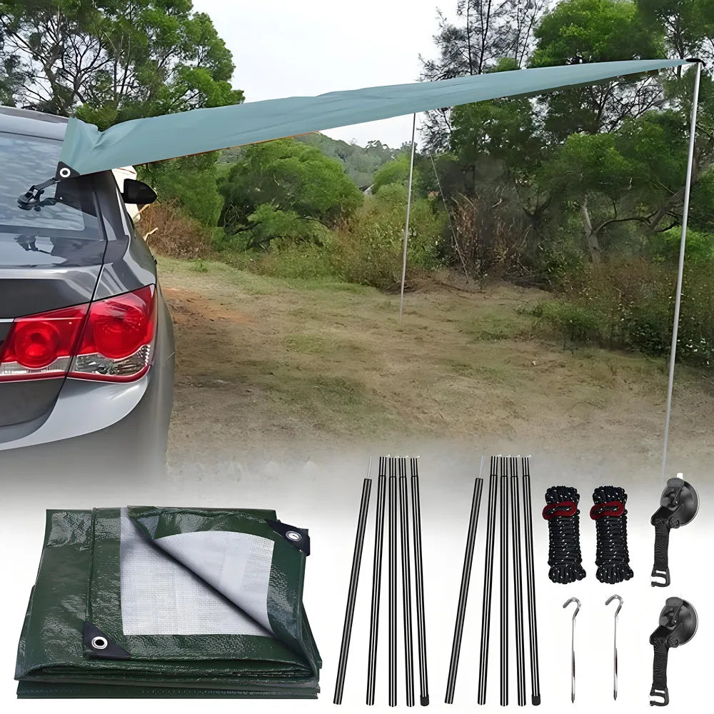 2/3/4/5M Car Side Awning with Pole Outdoor Camping Tent Tarp Waterproof Canopy Shade Sun Shelter