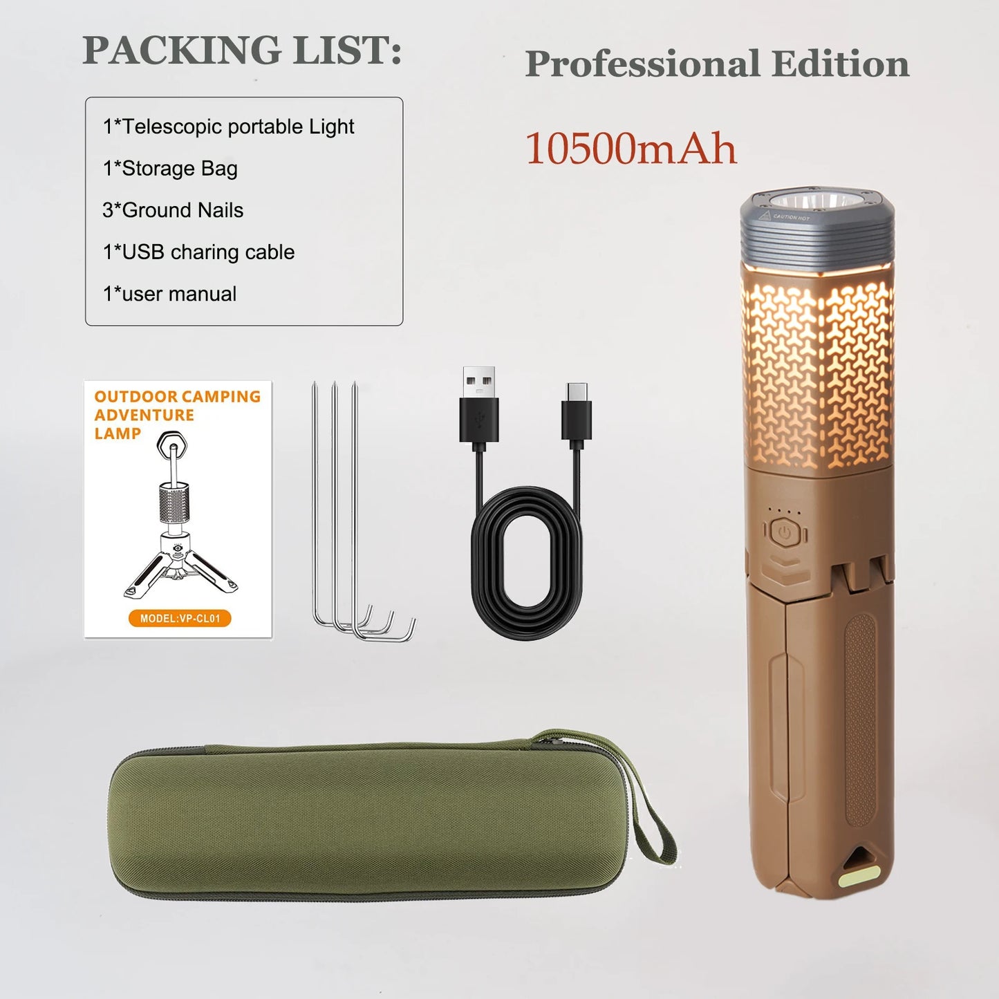 Telescopic Camping Light,Telescoping Portable Light，Rechargeable 10500mAh Battery,Magnetic Outdoor Lantern,Flash/  Road  Light