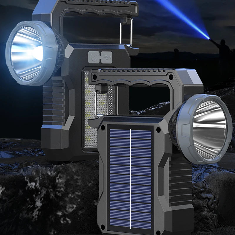 Solar Power LED Flashlights Multifunctional Portable Light Rechargeable Camping Work Light Solar Charging High brightness Torch