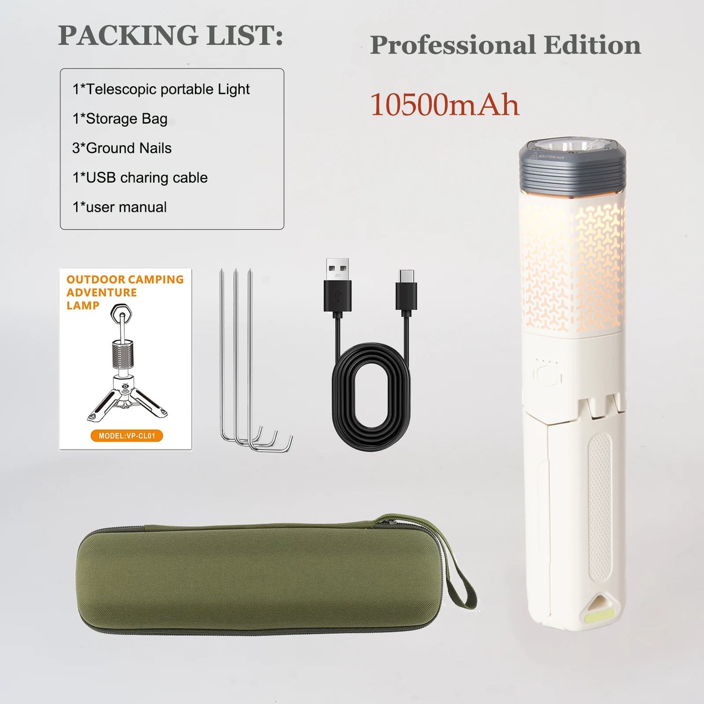 Telescopic Camping Light,Telescoping Portable Light，Rechargeable 10500mAh Battery,Magnetic Outdoor Lantern,Flash/  Road  Light