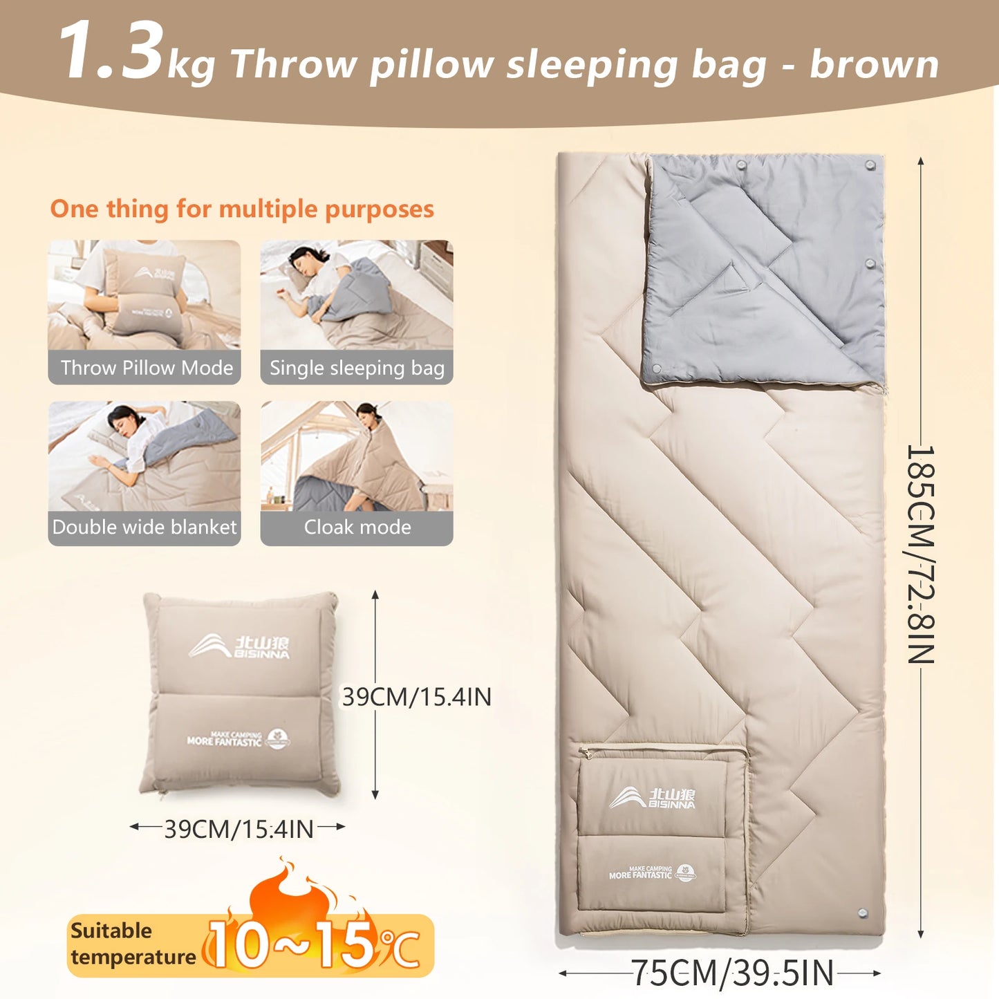 BSWOLF Camping Sleeping Bag Portable Pillow Blanket Quilt for Outdoor Traveling Pinic Hiking