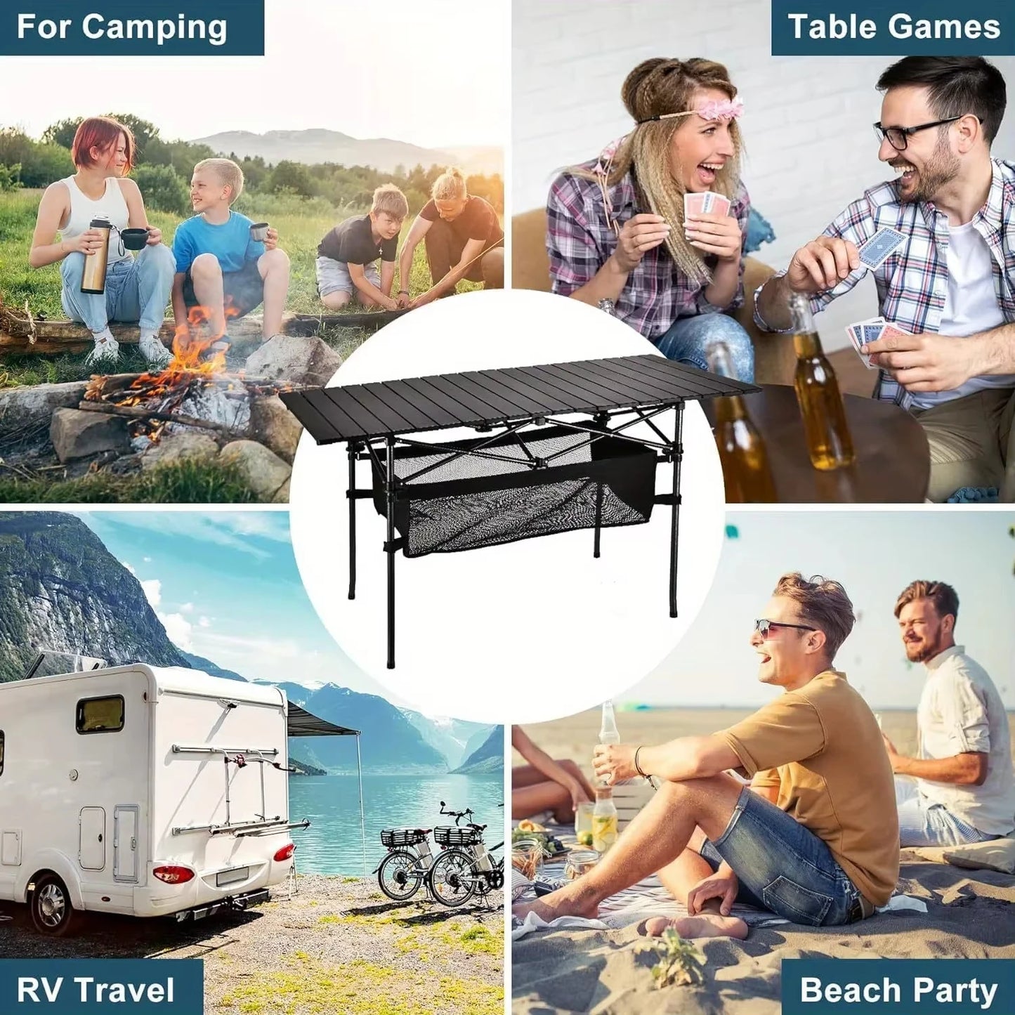 Outdoor Picnic Folding Desk Easy To Install Portable Camping Barbecue Table Sturdy Durable Egg Roll Tables Beach Leisure Desks