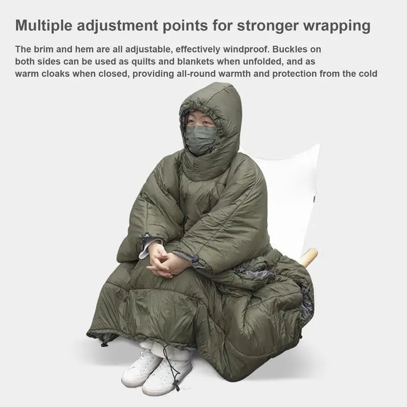Camp Poncho Sleeping Bag Wearable Under Quilts Hammock Hooded Poncho Portable Winter Poncho Coat For Camping Backpacking Hiking
