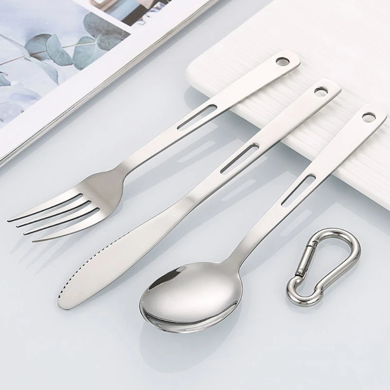 Portable Camping Cutlery Set Stainless Steels Flatware Fork Spoon Cutter Travel Utensils for Outdoor Dining Easy Clean