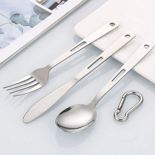 Portable Camping Cutlery Set Stainless Steels Flatware Fork Spoon Cutter Travel Utensils for Outdoor Dining Easy Clean