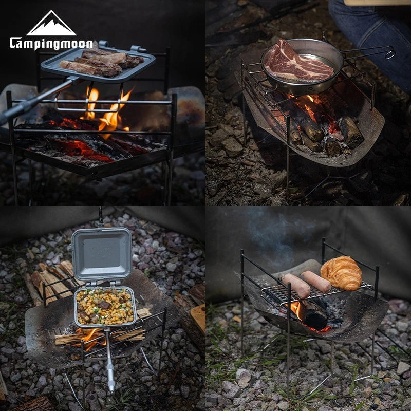 CAMPINGMOON Portable Outdoor Bonfire Folding Stainless Steel BBQ Stove Compact Camping Firewood Burning Platform