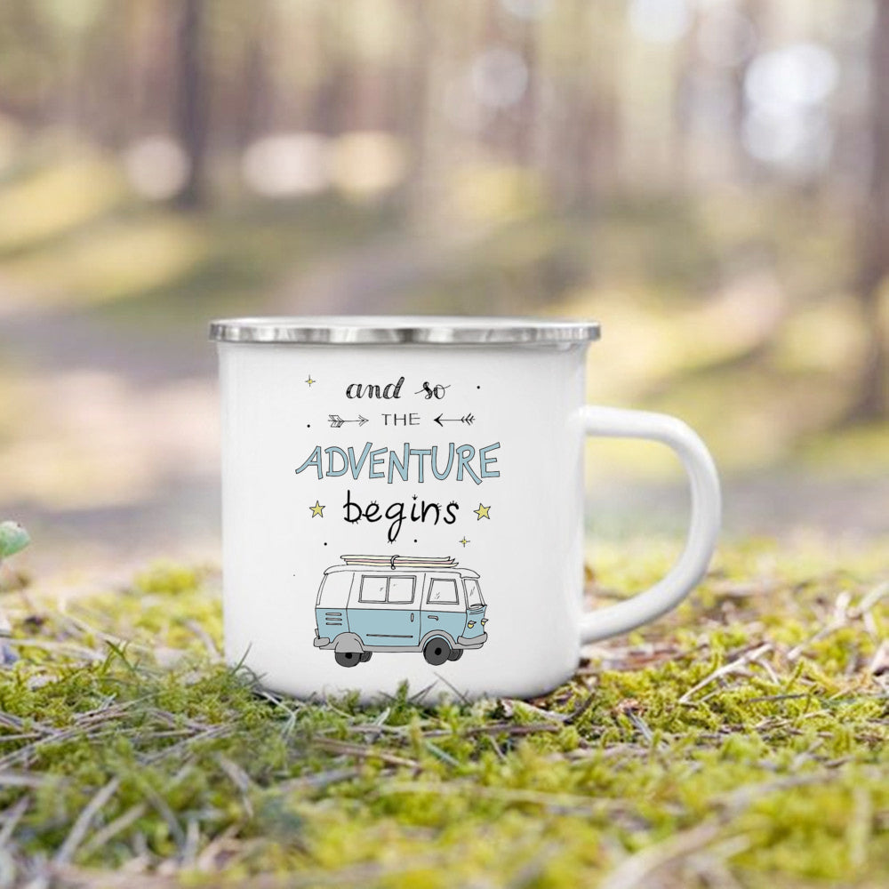 Life Is Better By The Campfire Printed Camper Mugs Camping Enamel Mug Adventure Campfire Party Beer Juice Cup Gifts for Camper