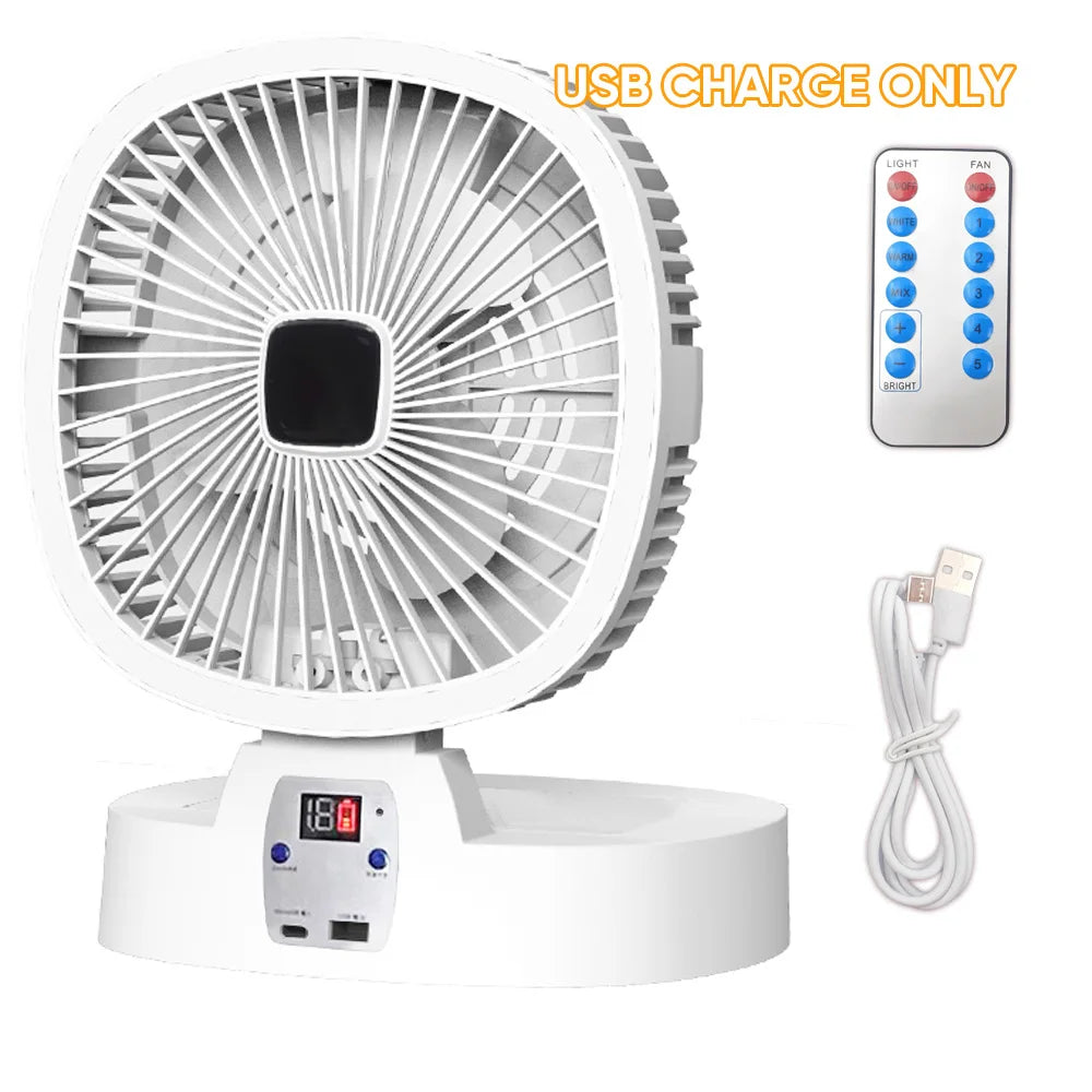 Outdoor Camping Fan Solar Power 5 Speeds Wireless Table LED Light Low Noise USB Chargeable Power Bank Home Portable Electric Fan