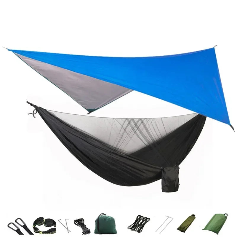 Camping Hammock with Mosquito Net and Rain Fly Tarp,Portable Parachute Tree Hammock Nylon Swing Hammocks Sun Shelter Rain Fly