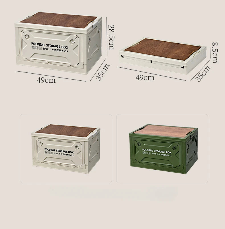 Outdoor Storage Box Camping Portable Travel Storage Box Car Backup Storage Box Wooden Cover Picnic Folding Box organizadores