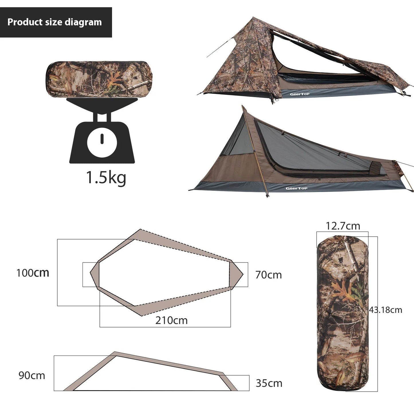 Camo Hunting Outdoor Tent - Portable Waterproof Camping Tent for Hiking & Travel Shelter ultralight  캠핑문