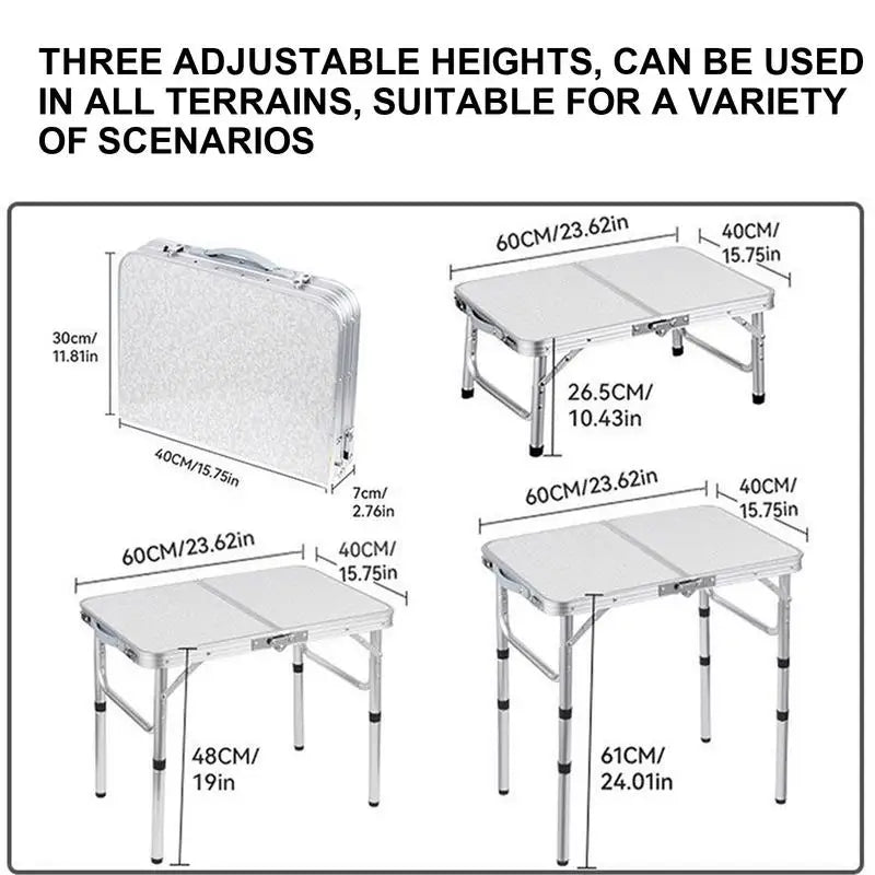 Camping Table Aluminum Camping Table With 3 Adjustable Height Lightweight Camp Accessories With Handle Storage Net Outdoor
