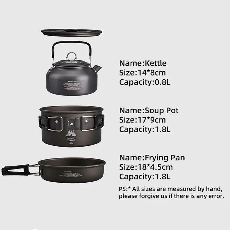 WELLHIKE Outdoor Camping Cooking Set Of Cookware Portable Camping Cookware Set Travel Utensils For 1-2 People Kettle Frying Pan