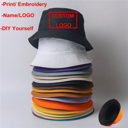 Free Custom LOGO Design Double-sided Bucket Hat Ladies Men Summer Fishing Hat Leisure Fishing Hat Panama  Bob Bucket Gorros