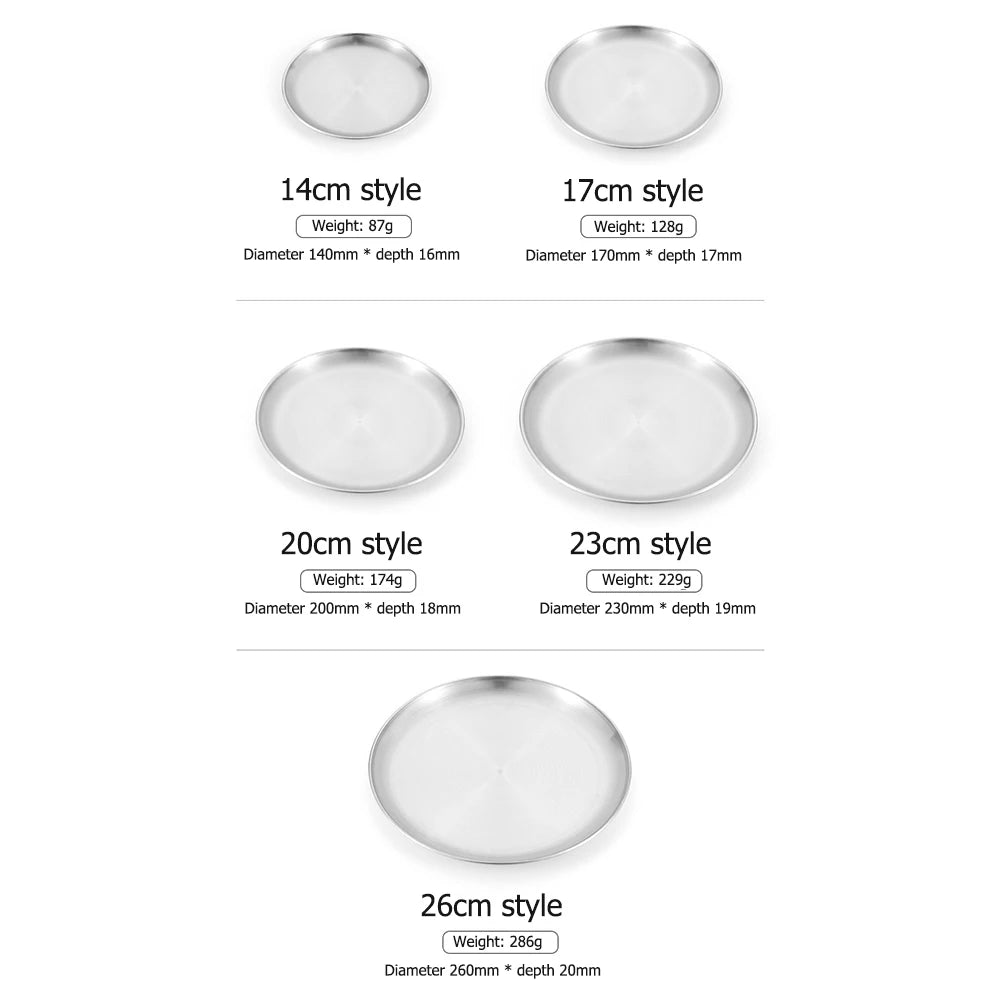 Camping Plate Stainless Steel Outdoor Camping Tableware Dinner Food Container BBQ Picnic Dishes Cookware Utensils 14-26cm Dia