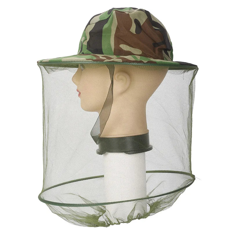 Camouflage Male Fishing Hat Anti-bee Insect Anti-mosquito Net Anti-insect Mesh Fishing Hat Outdoor Hat with Sun Cover