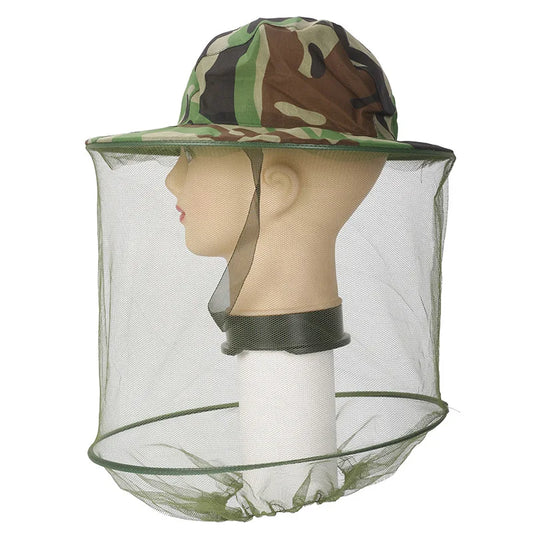 Camouflage Male Fishing Hat Anti-bee Insect Anti-mosquito Net Anti-insect Mesh Fishing Hat Outdoor Hat with Sun Cover