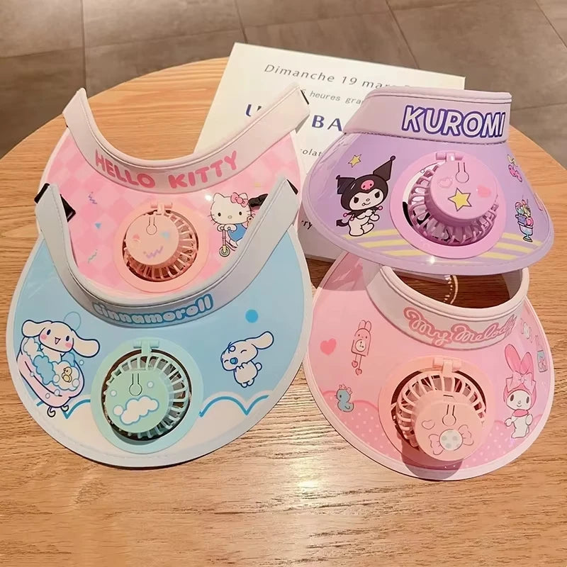 Sanrio Kids Cooling Hat With USB Fan Sun Protection Summer Outdoor Adjustable Sun Visor For Boys Girls Cute Cartoon Beach Cap